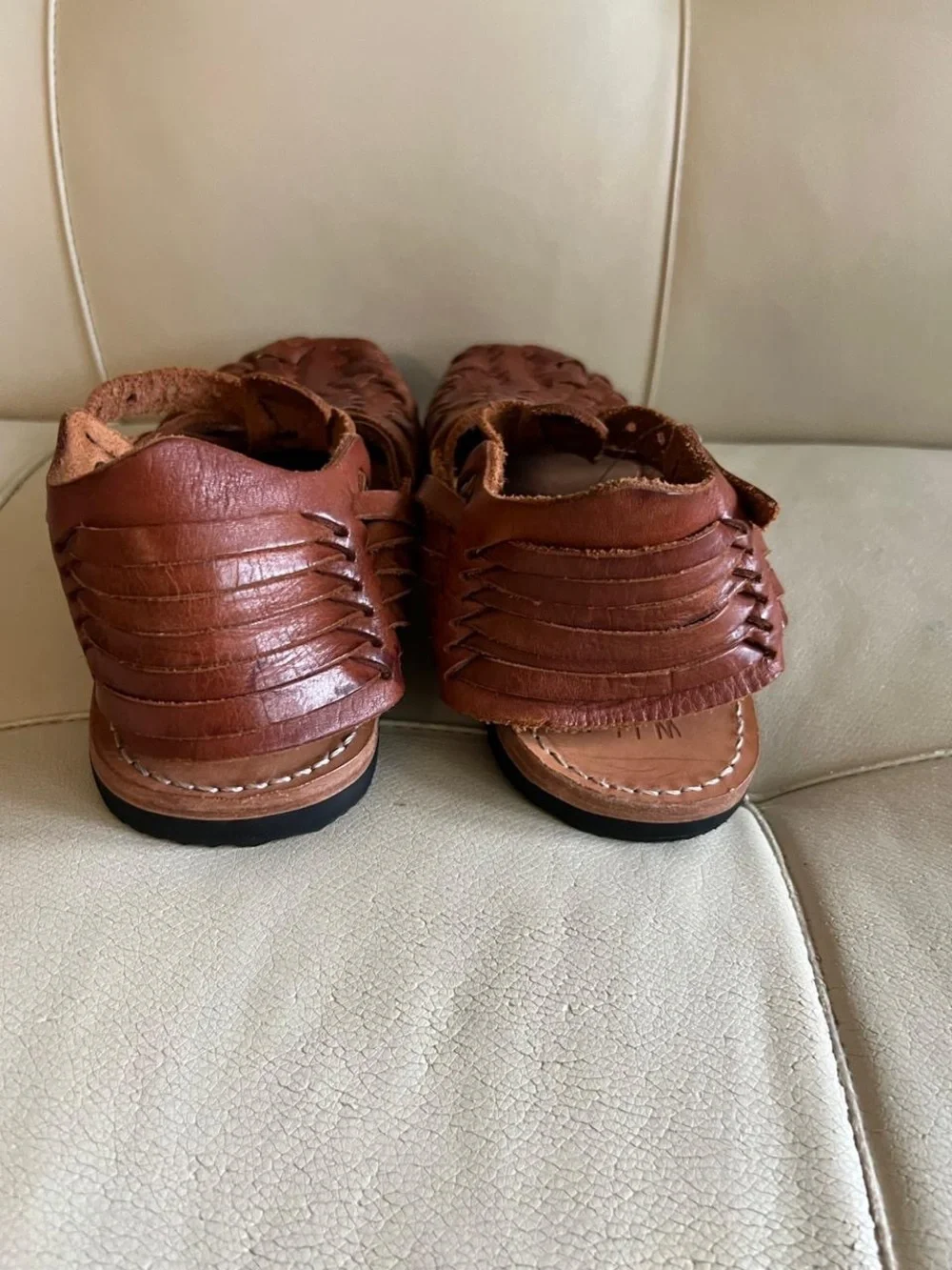 Will Leather Goods Men's Woven Leather Sandals in Chestnut Brown